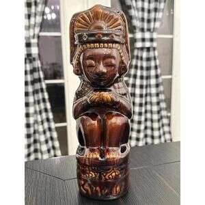 Vintage Kahlua Brown Ceramic Decanter Aztec Tiki Mayan Made In Mexico Empty VGC